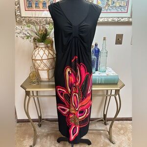 Lane Bryant Black Tank Dress with Pink and Orange Abstract Floral Sz 18/20